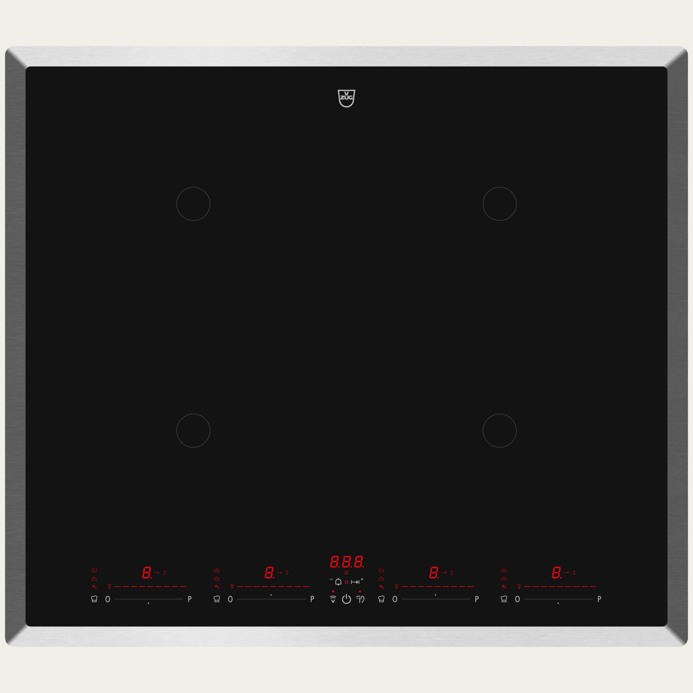 V-ZUG Hob CookTop V4000 I604, Induction, Standard width: 60 cm, BlackDesign, Chrome frame, OptiLink, Multi-Slider/direct selection, Slider control, Cooking zones: 4