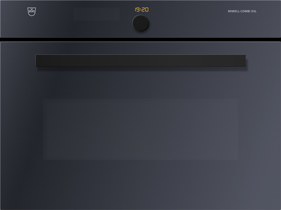 V-ZUG Microwave Miwell-Combi XSL 60, Standard width:60 cm, Standard height: 45 cm, Black glass, Handle: Nero design handle, TouchControl and adjusting knob