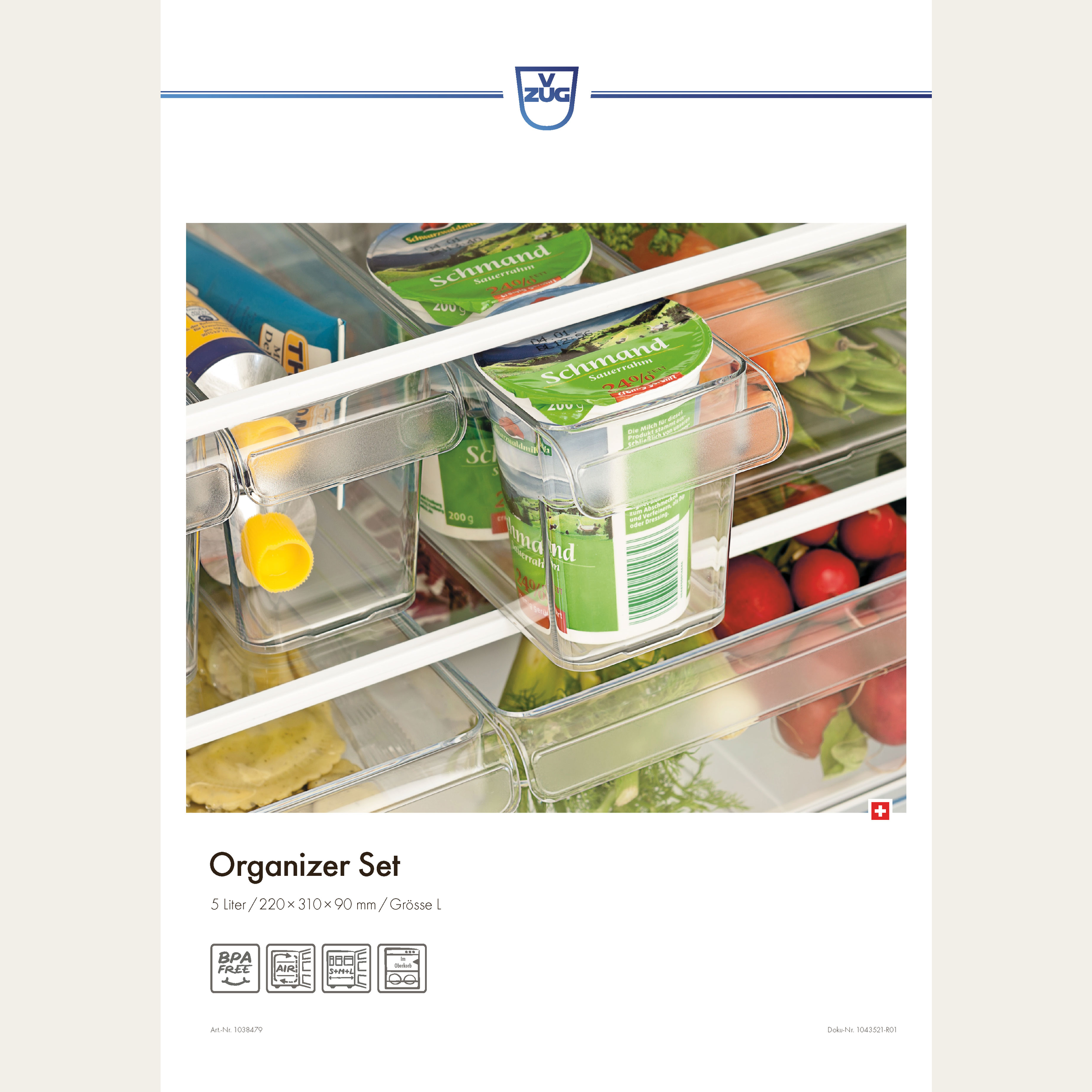 Set organizer frigorifero, Contenitore in plastica