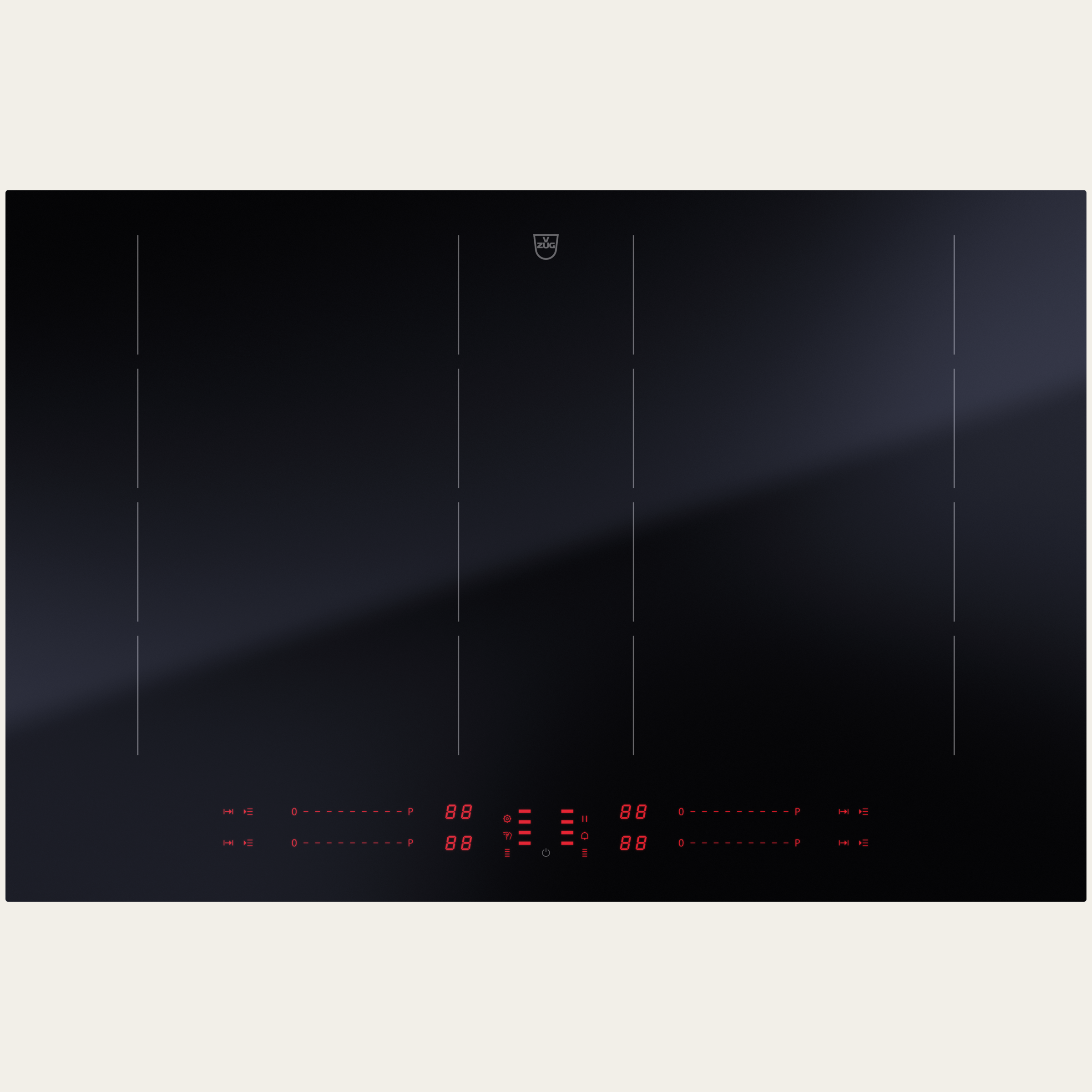 V-ZUG Placa CookTop V4000 I804, Inducción, Anchura estándar: 80 cm, BlackDesign, OptiGlass, DualDesign, OptiLink, Multideslizador/Selección directa, Funcionamiento del control deslizante, Zonas de cocción: 4