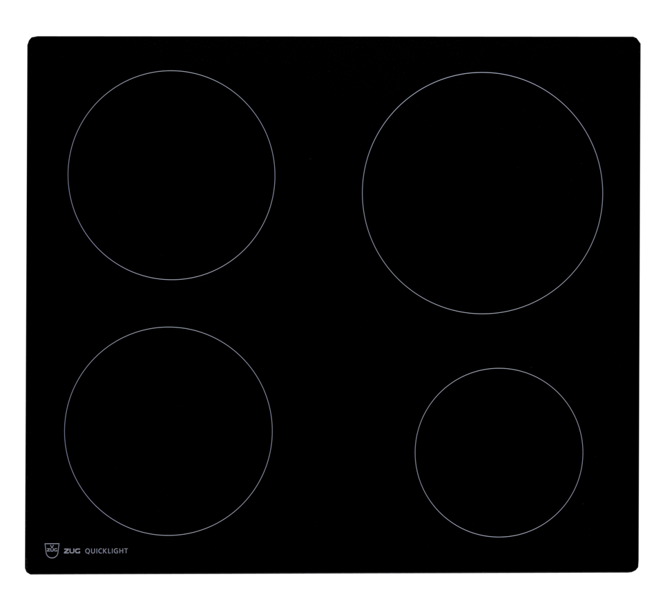 V-ZUG Quicklight GK43.2U glass ceramic hob, oversize mounting frame, BlackDesign