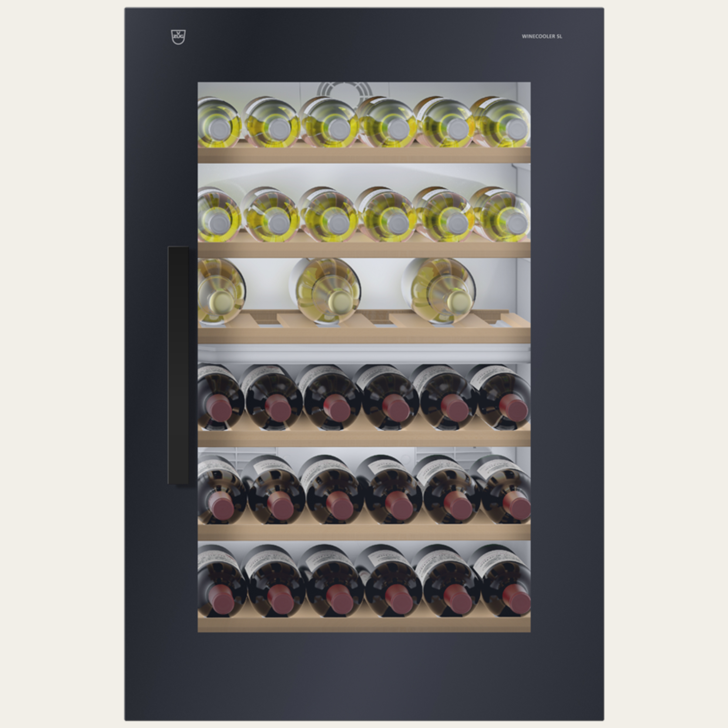 V-ZUG Kühl-/Gefriergerät Winecooler SL 60, Breitennorm: 60 cm, Höhennorm: 87.4 cm, Spiegelglas Schwarz, Türanschlag: links, Energieeffizienzklasse: G, Drucktasten
