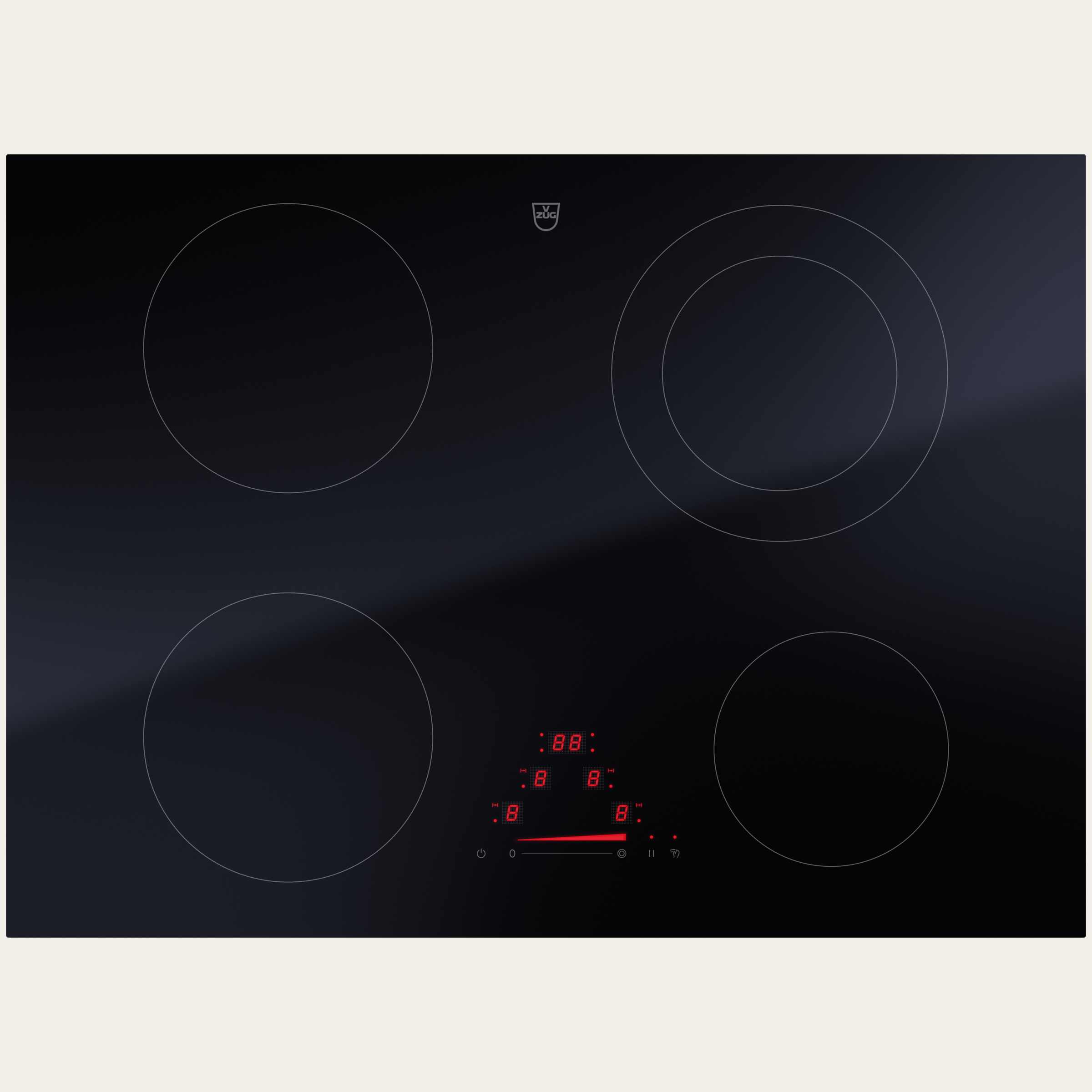 V-ZUG Piano cottura CookTop V4000 A704, Radiatori diriscaldamento, Standard di larghezza: 70 cm, BlackDesign, OptiGlass, DualDesign, Cursore singolo, Comandoa cursore, Zone di cottura: 4