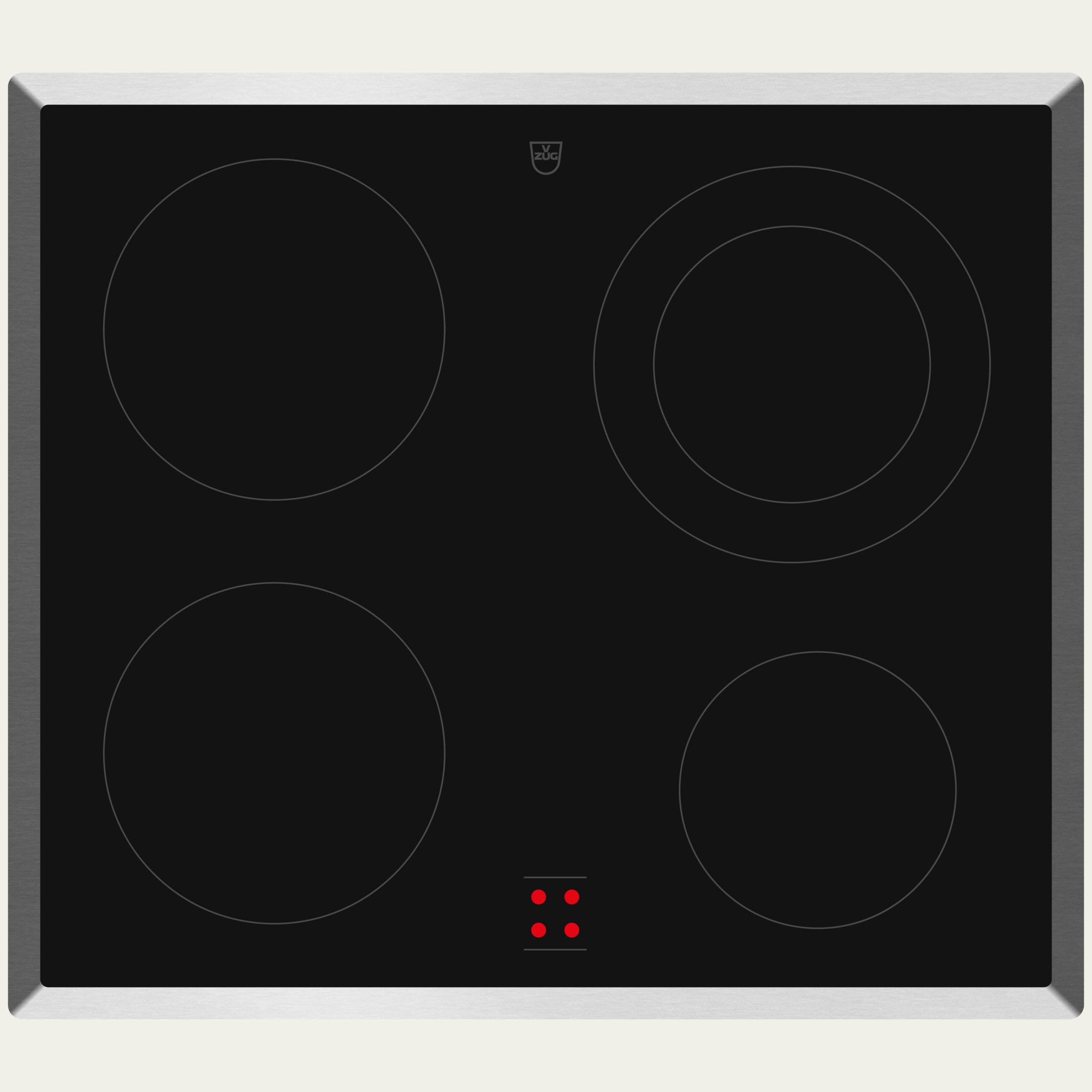 V-ZUG Kochfeld CookTop V400 E604, Strahlungsheizkörper, Breitennorm: 60 cm, BlackDesign, Chromstahl-Rahmen, Externe Bedienung über Herd, Kochzonen: 4