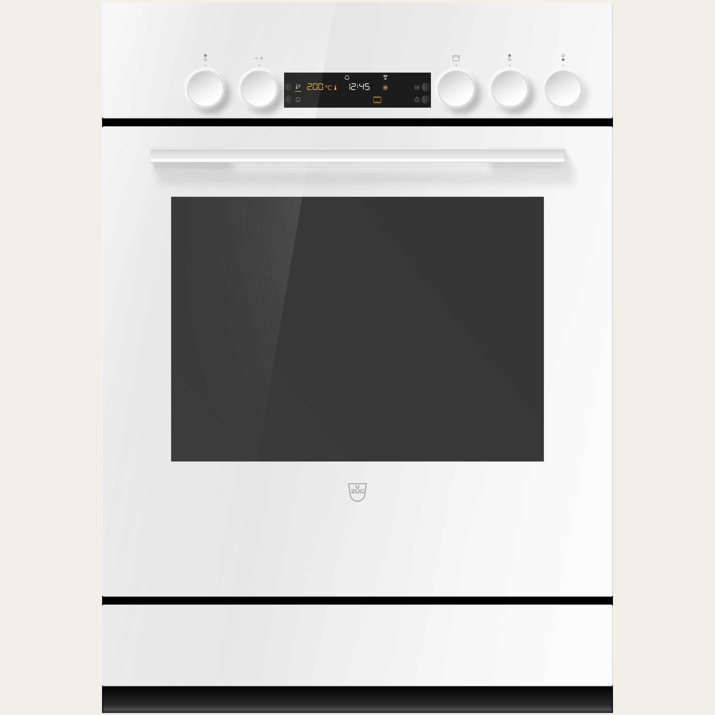 V-ZUG Cooker Combair V400 7UHC, Standard width: 55 cm, Standard height: 76.2 cm, White, Handle: white, dial, V-ZUG-Home, Appliance drawer, Number of controllable cooking zones: 3