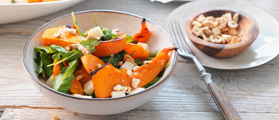 Zucca arrosto con formaggio caprino e rucola