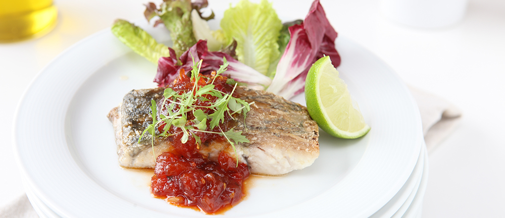 Barramundi croccante con chilli jam