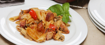 Penne bake with chorizo