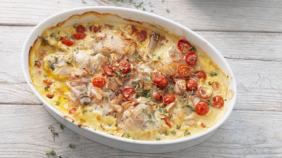 Poulet aux tomates et au thym avec riz pilaf