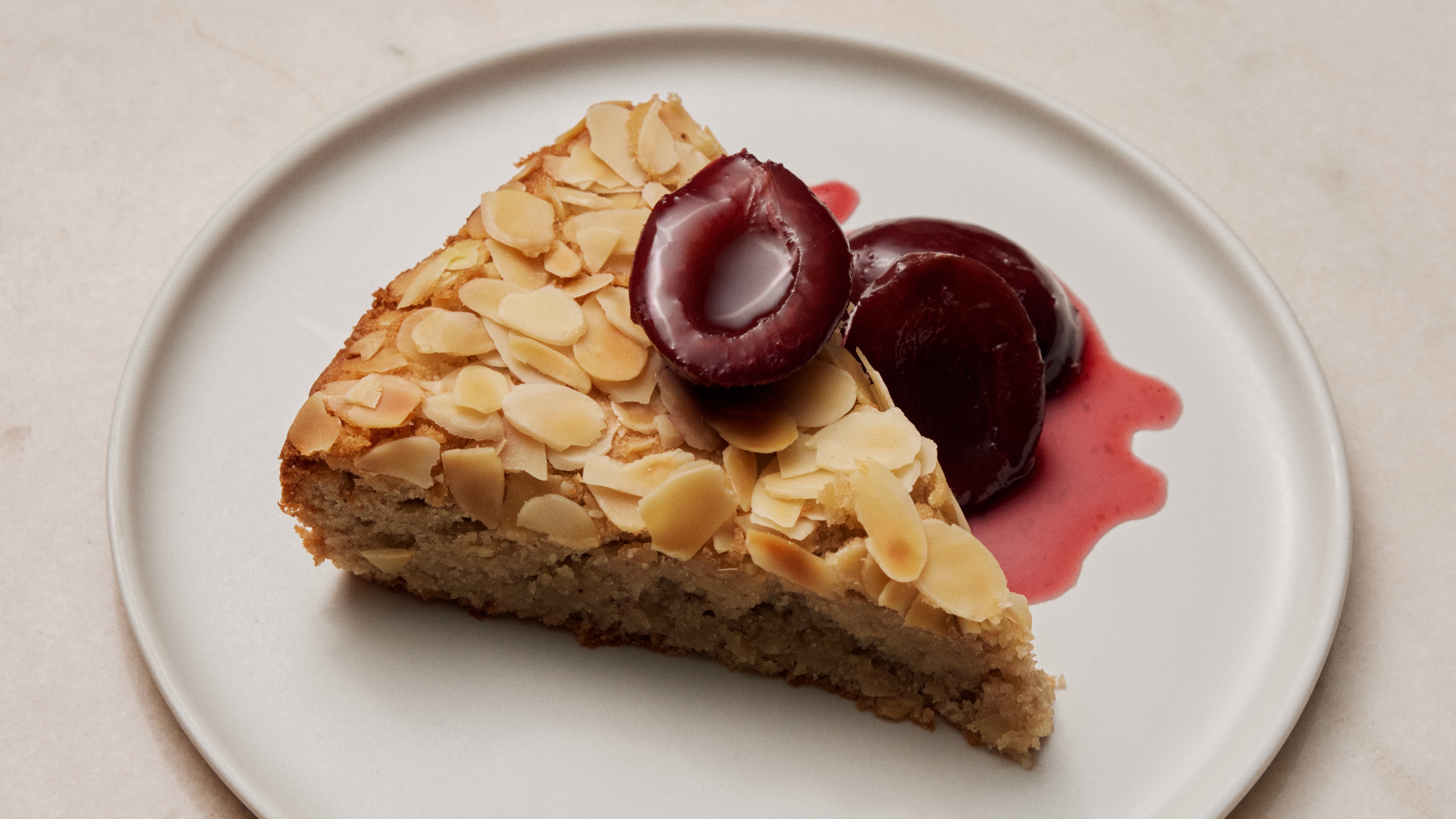 Chestnut cake with plum compote