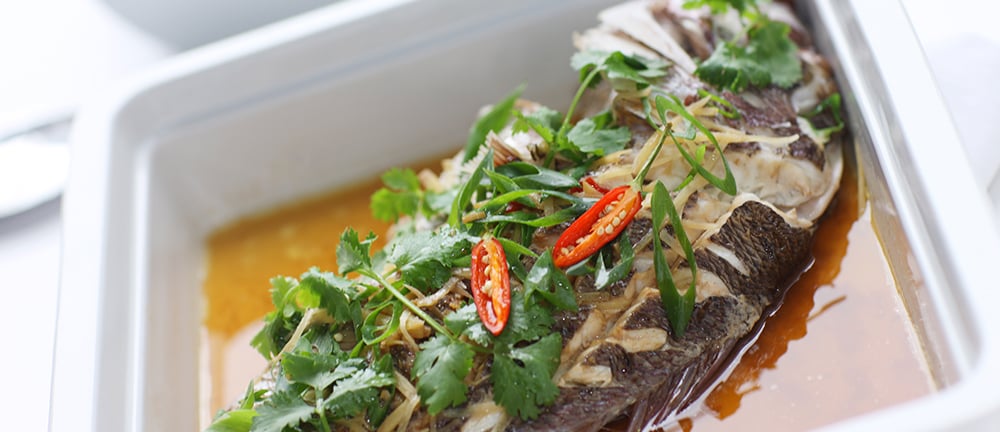 Whole steamed snapper