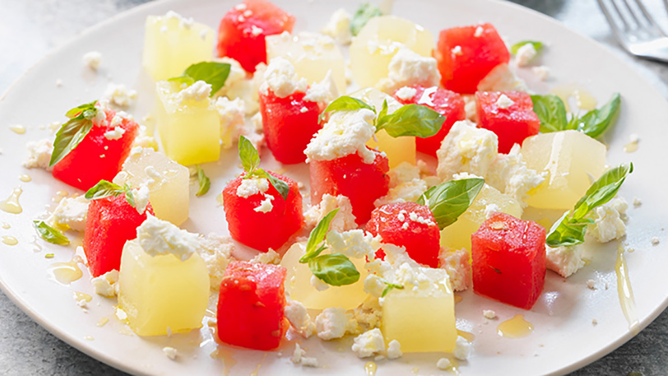 Melon with feta and basil