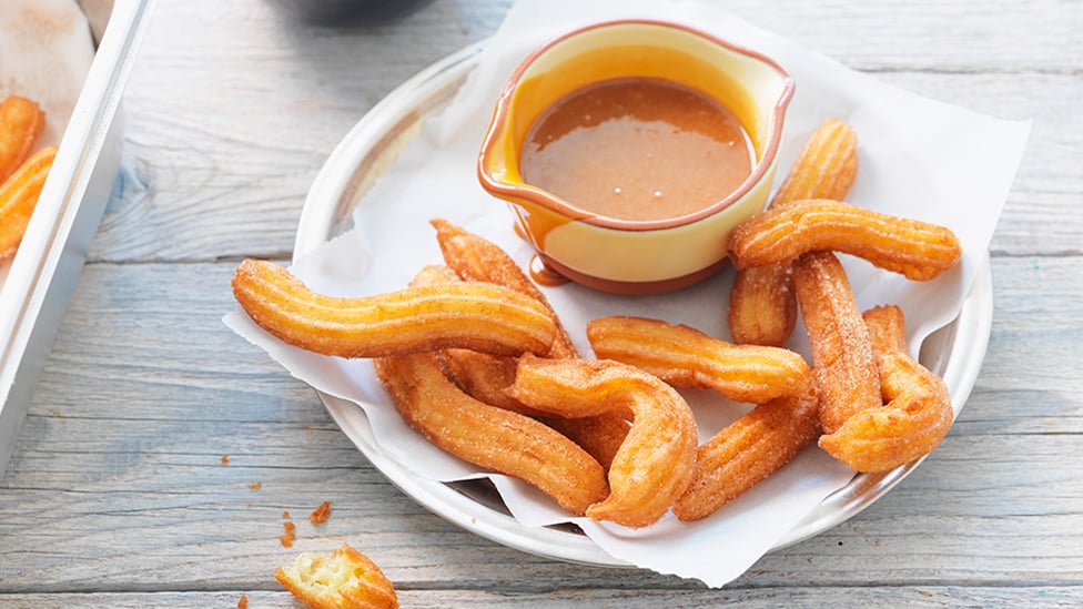 Churros with fleur de sel and caramel